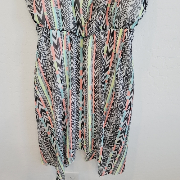No Boundaries Asymmetrical Hem Aztec Print Multicolored Dress Size Large - Picture 12 of 14